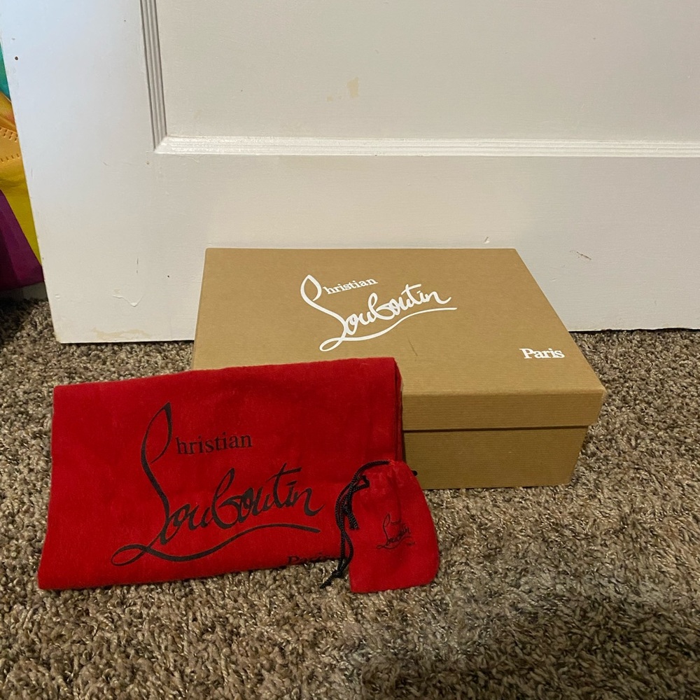 Black suede fringe front Christian Louboutin heels - Picture 5 of 7